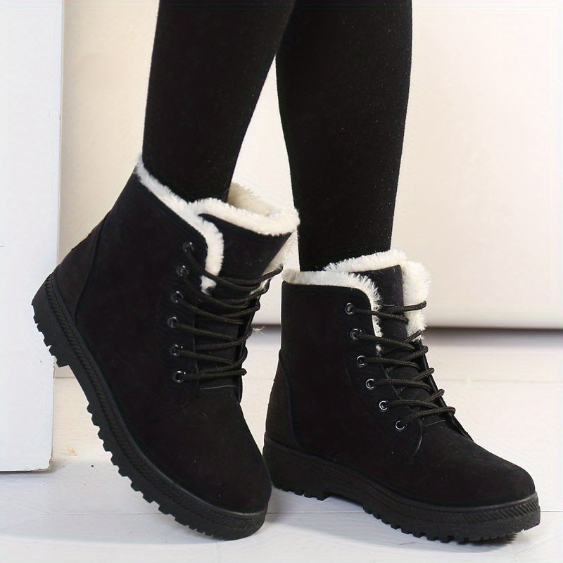 Aurivine | Bottes Hiver Femme à Lacets avec Doublure Chaude & Semelle Plate Confort