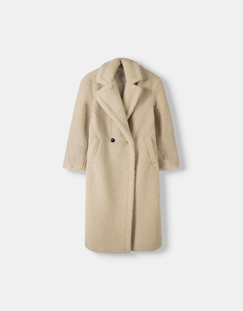 Vanoria | Manteau Oversize Femme en Fourrure Teddy Beige avec Revers et Fermeture à Boutons