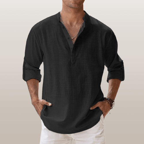 Montague | Chemise Henley Homme Lin Mélangé – Manches Longues Boutonnées – Style Décontracté Été
