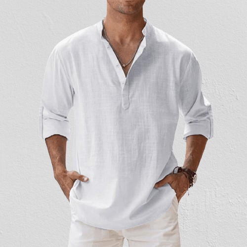 Montague | Chemise Henley Homme Lin Mélangé – Manches Longues Boutonnées – Style Décontracté Été