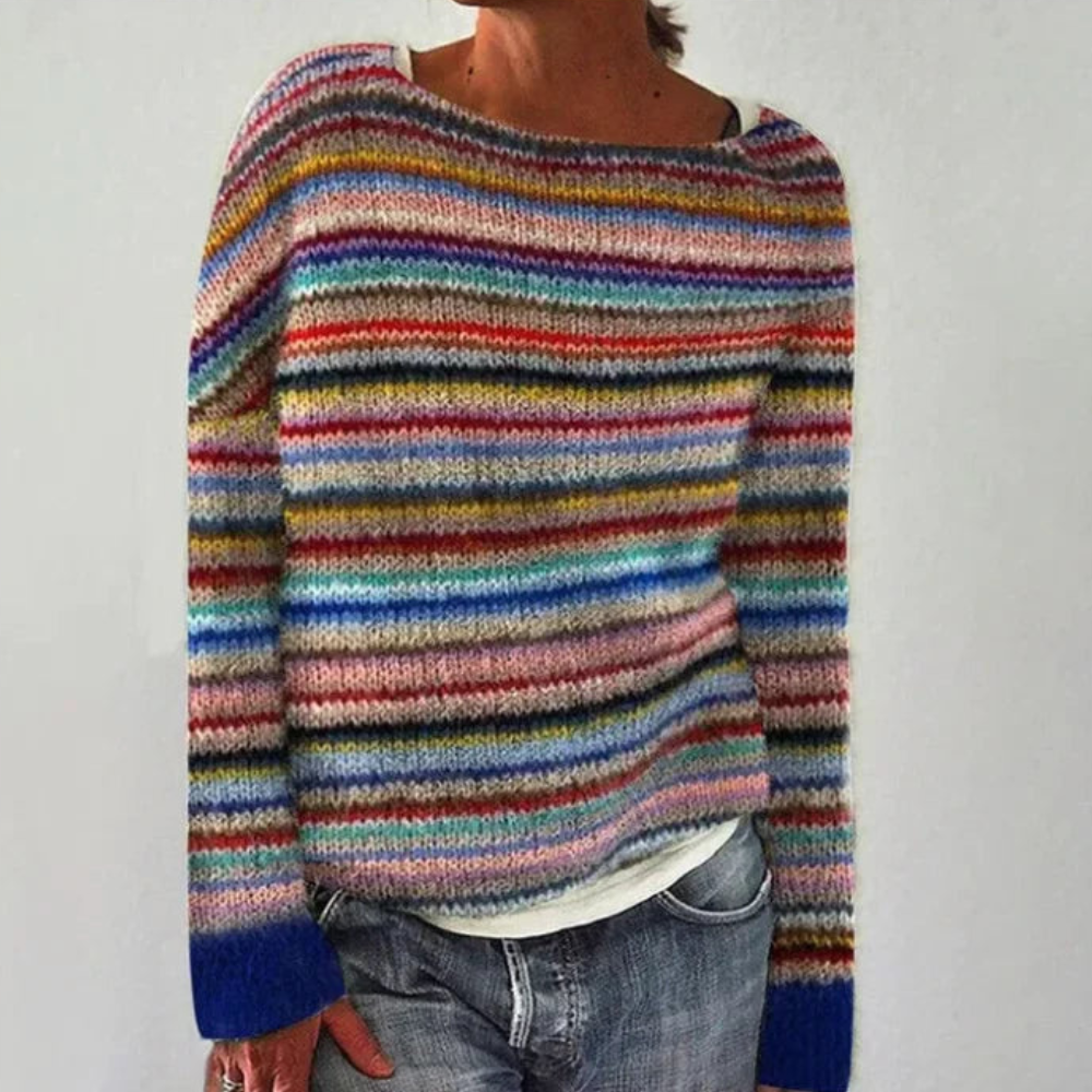 Agneline | Pull Femme en Tricot à Motifs, Col Rond & Manches Longues