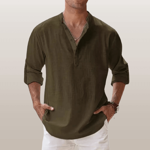 Montague | Chemise Henley Homme Lin Mélangé – Manches Longues Boutonnées – Style Décontracté Été