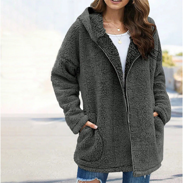 Alainie | Teddy Jacket Oversize à Capuche pour Femme, Confort et Chaleur