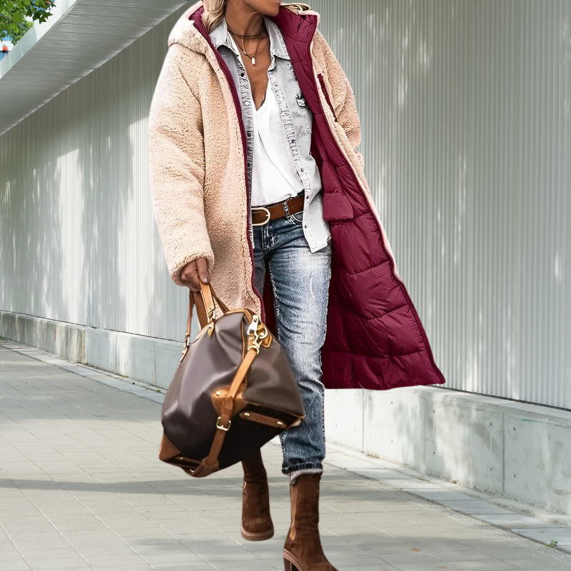 Cassandra-Rose | Manteau Femme Hiver Long Doublé Polaire avec Capuche et Poches