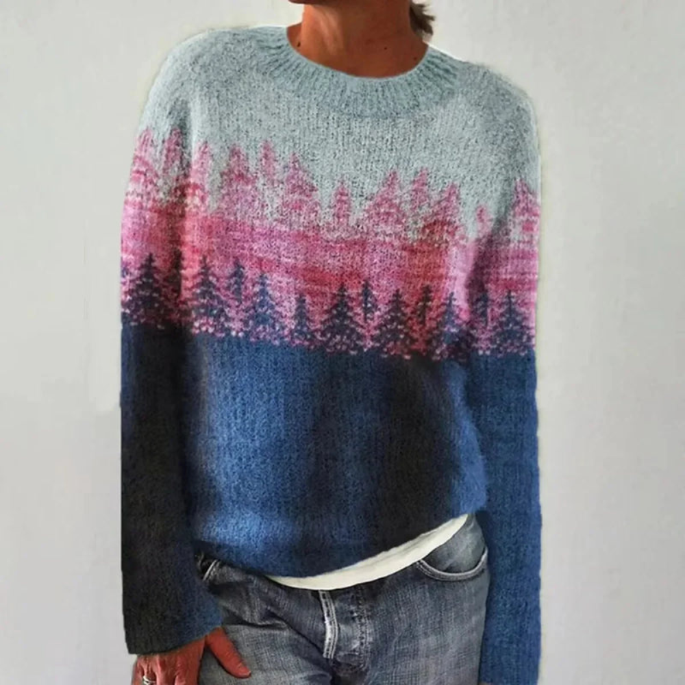 Agneline | Pull Femme en Tricot à Motifs, Col Rond & Manches Longues