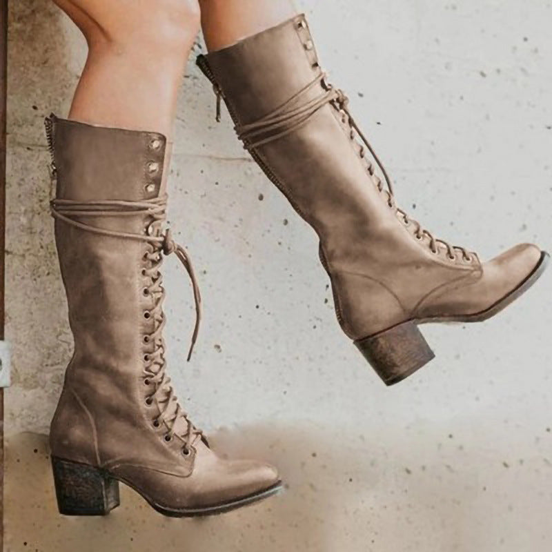 Ottilie | Bottes Hautes Femme à Lacets & Talons Épais