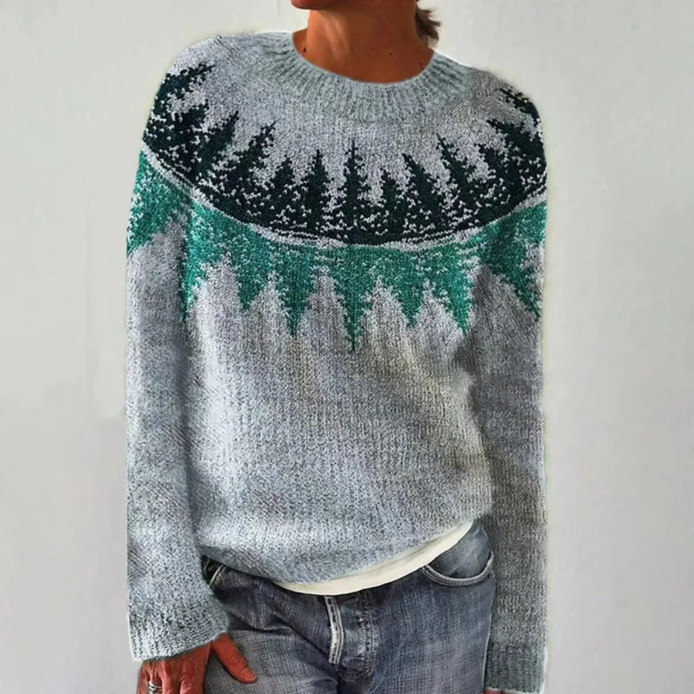 Agneline | Pull Femme en Tricot à Motifs, Col Rond & Manches Longues