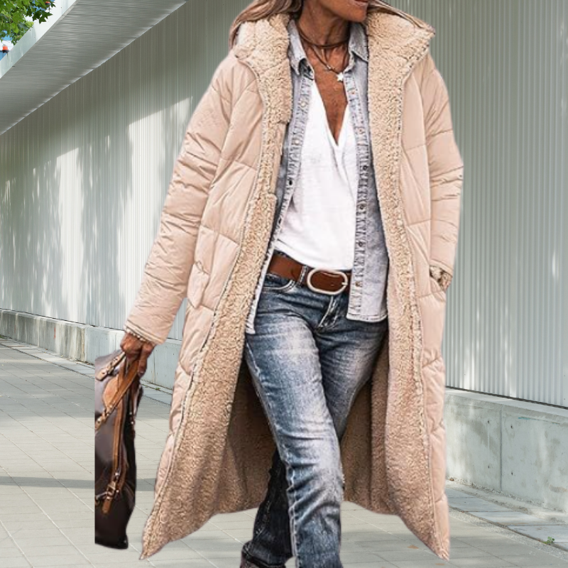 Cassandra-Rose | Manteau Femme Hiver Long Doublé Polaire avec Capuche et Poches