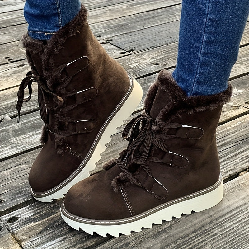 Axeline | Bottes Hiver Femme à Lacets avec Doublure Chaude & Semelle Plateforme Mode