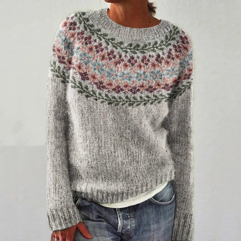 Agneline | Pull Femme en Tricot à Motifs, Col Rond & Manches Longues