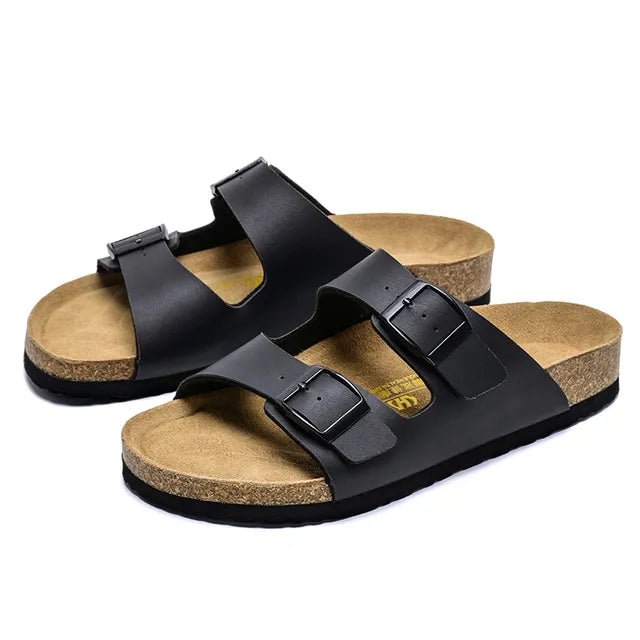 Geoff | Sandales en Cuir Homme à Double Bride Ajustable, Classiques et Confortables pour l'Été