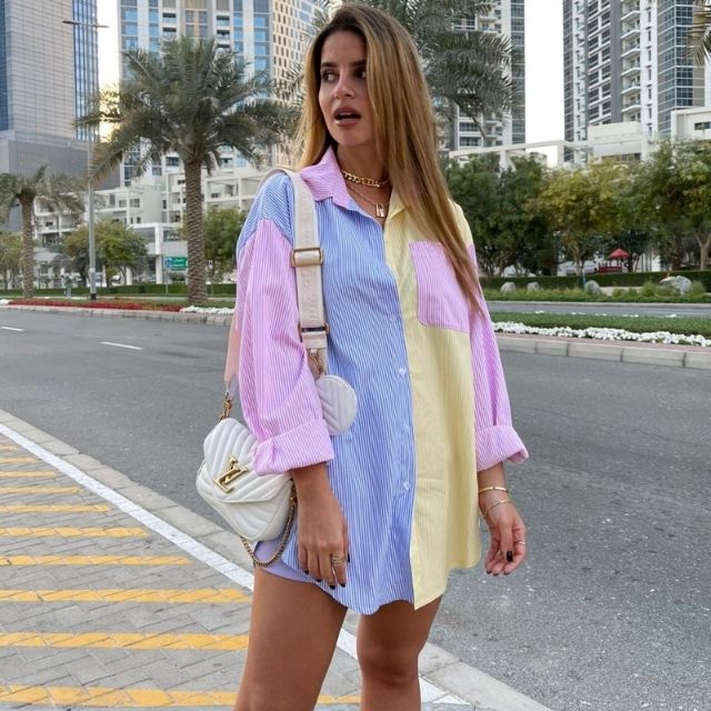 Sylvaine | Blouse Oversize Femme – Chemisier Rayé Multicolore à Manches Longues