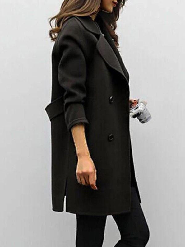 Cassiopée-Lou | Manteau long femme double boutonnage avec larges revers, élégant et chaud
