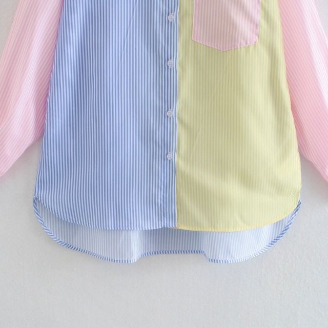 Sylvaine | Blouse Oversize Femme – Chemisier Rayé Multicolore à Manches Longues