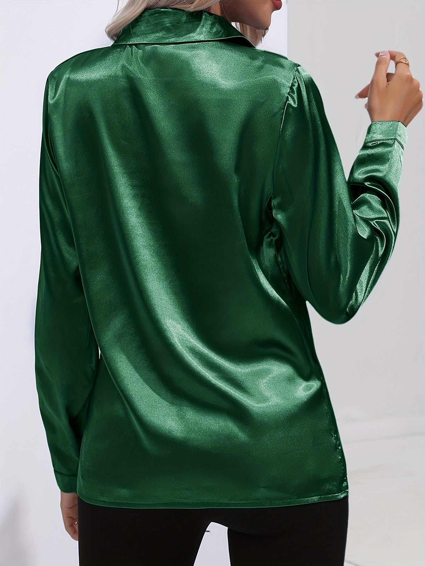 Ardeline | Blouse Satinée Femme Unie Col Revers Boutonnée Manches Longues