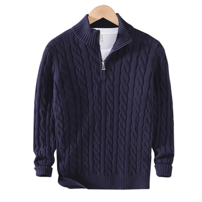 Xander | Pull Homme Col Zippé en Maille Torsadée | Pull-over Chaud et Élégant à Motif Câble