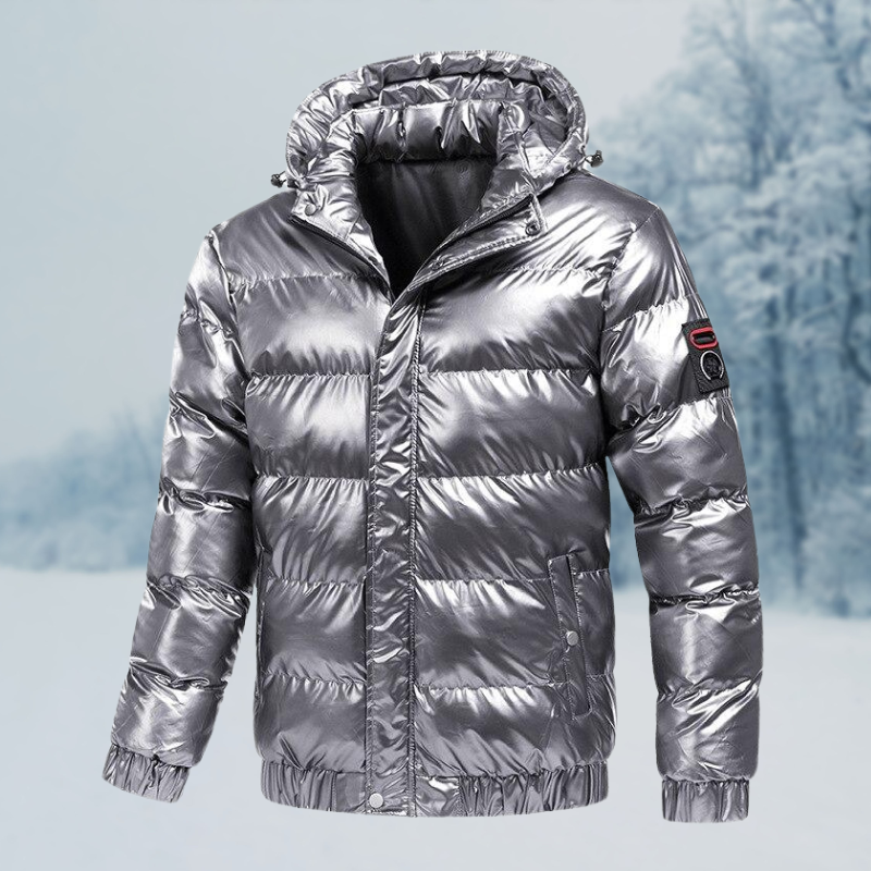 Elliot | Veste Homme Hiver Imperméable Matelassée Brillante avec Capuche & Doublure Chaude