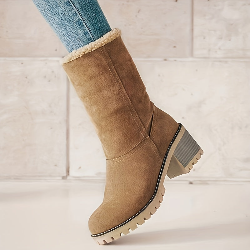 Astrine | Bottes Hiver Femme, Chaussures Slip-On à Talon Bloc avec Doublure Chaude et Tige Pliable