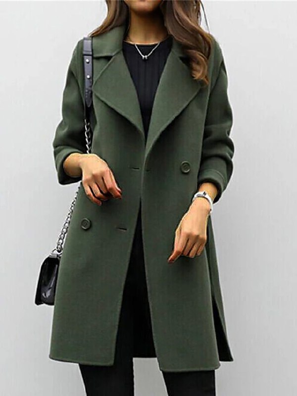 Cassiopée-Lou | Manteau long femme double boutonnage avec larges revers, élégant et chaud