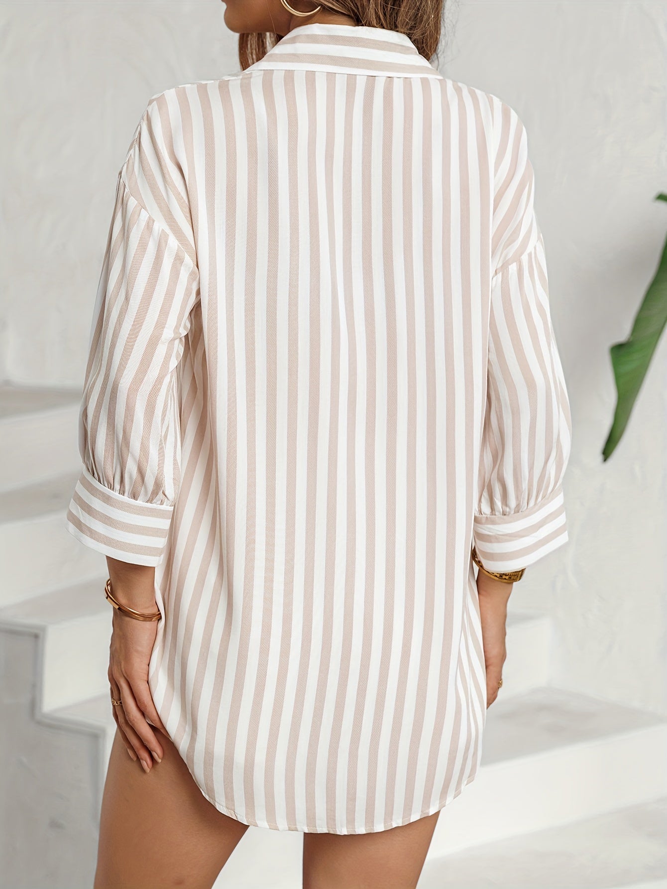 Aubertine | Chemise Femme à Rayures Col Revers Boutonnée Manches Longues