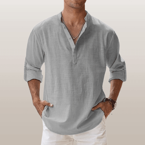 Montague | Chemise Henley Homme Lin Mélangé – Manches Longues Boutonnées – Style Décontracté Été