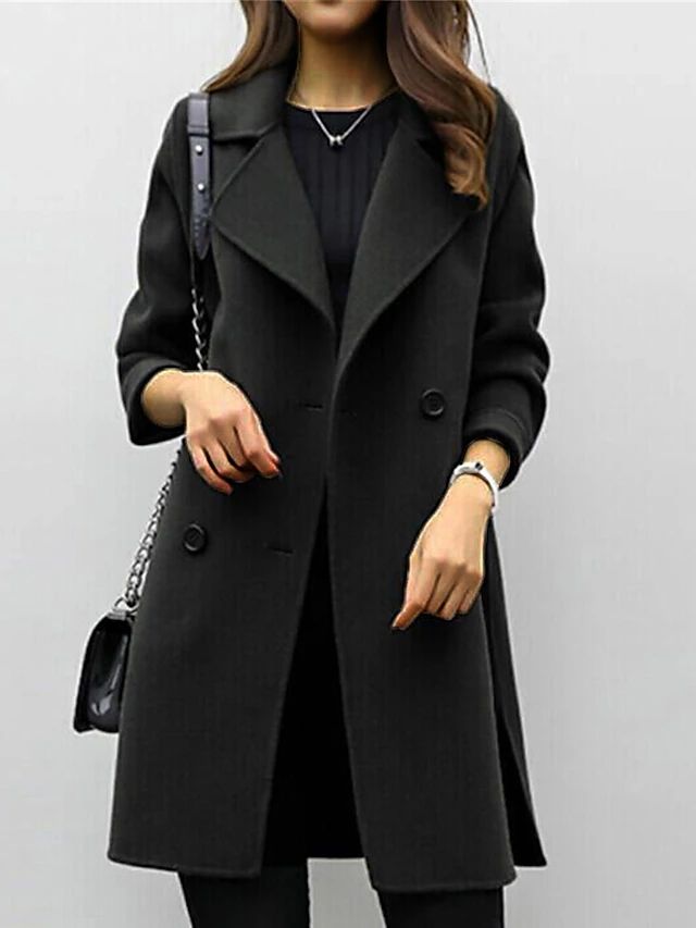 Cassiopée-Lou | Manteau long femme double boutonnage avec larges revers, élégant et chaud