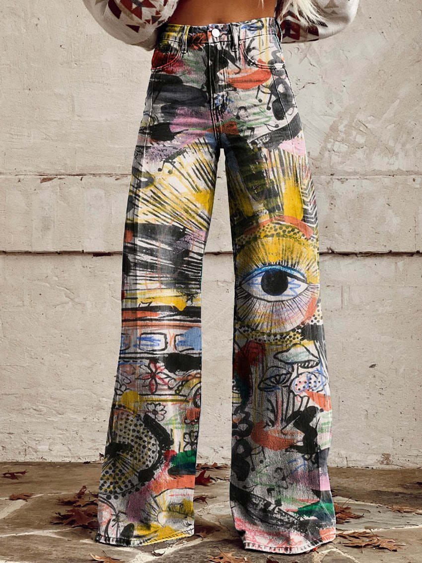 Hermine | Pantalon Large Femme Taille Haute Imprimé Stylé et Léger