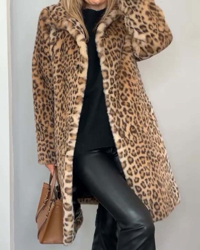 Aymeline | Manteau Long Femme Imprimé Léopard, Doux et Chaud