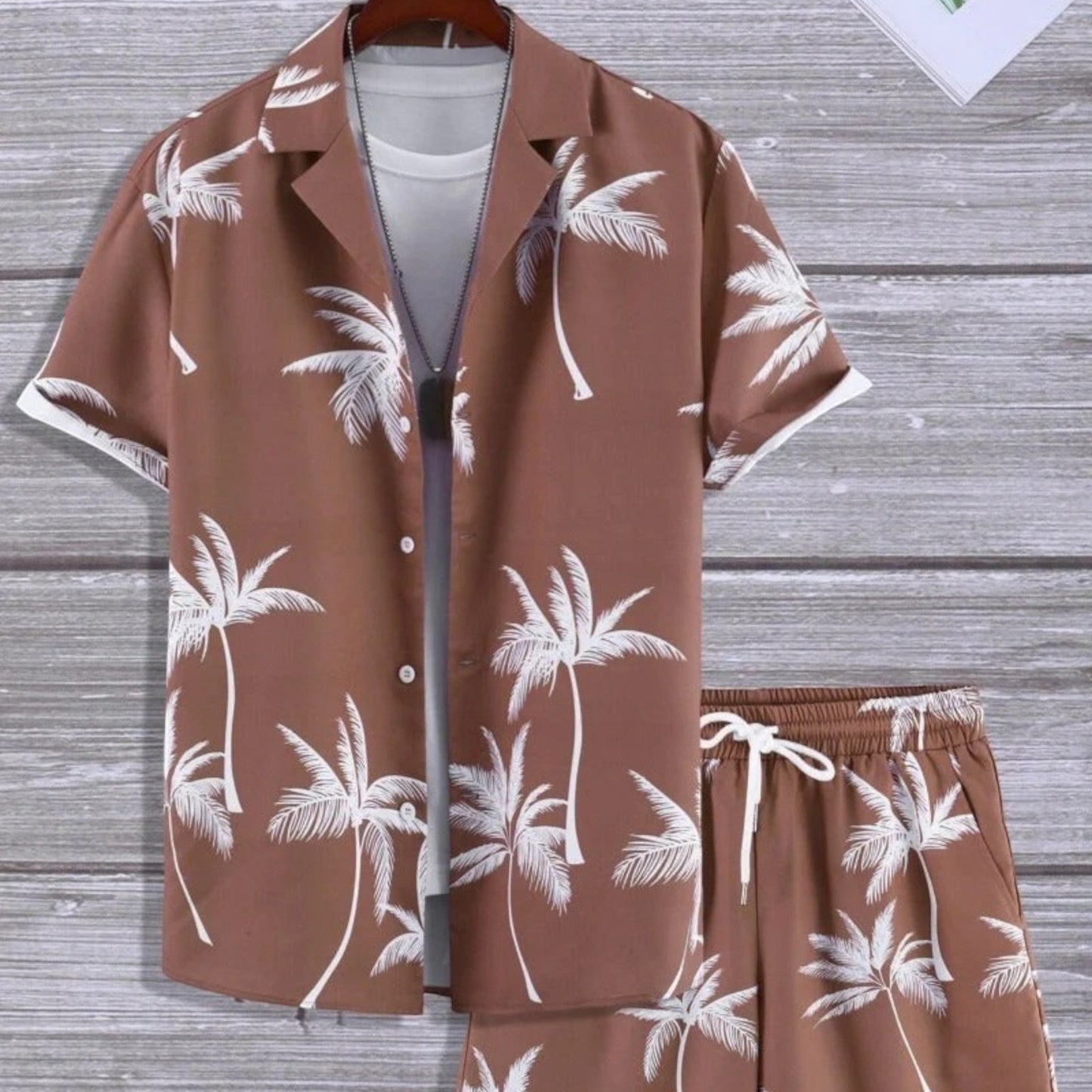 Moritz | Ensemble Été Homme Imprimé Tropical Chemise Manches Courtes Col Revers + Short Taille Élastique