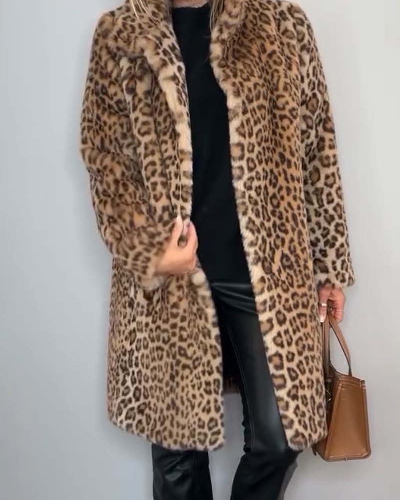 Aymeline | Manteau Long Femme Imprimé Léopard, Doux et Chaud