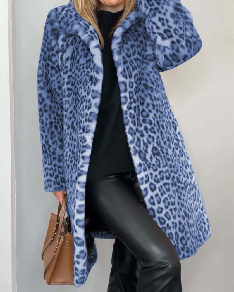 Aymeline | Manteau Long Femme Imprimé Léopard, Doux et Chaud