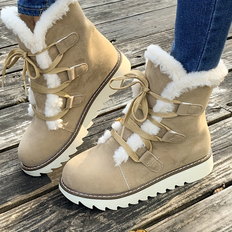 Axeline | Bottes Hiver Femme à Lacets avec Doublure Chaude & Semelle Plateforme Mode