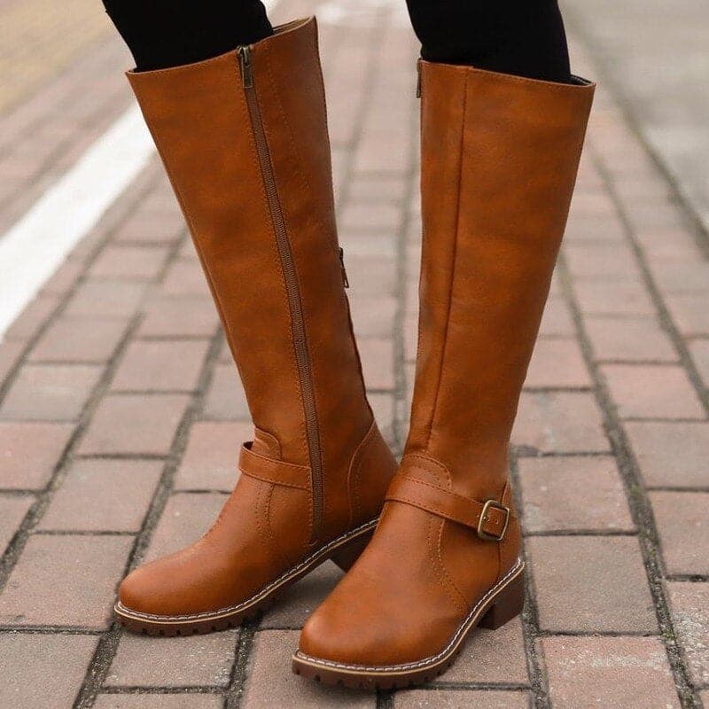 Zénaïde | Bottes Hautes Femme à Talon Bloc Confortable, Bout Rond Élégant