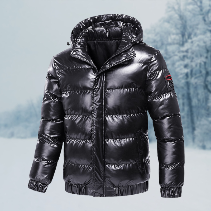 Elliot | Veste Homme Hiver Imperméable Matelassée Brillante avec Capuche & Doublure Chaude
