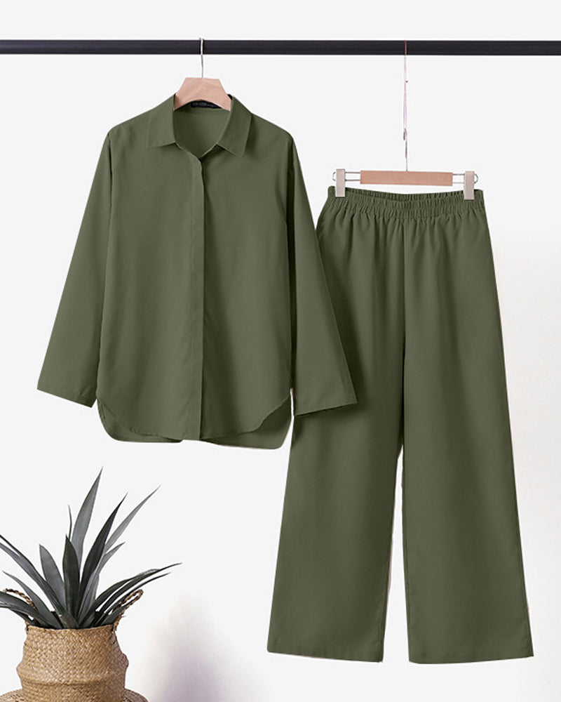 Alisette | Ensemble Femme Lin Été Blouse Manches Longues + Pantalon Taille Élastique