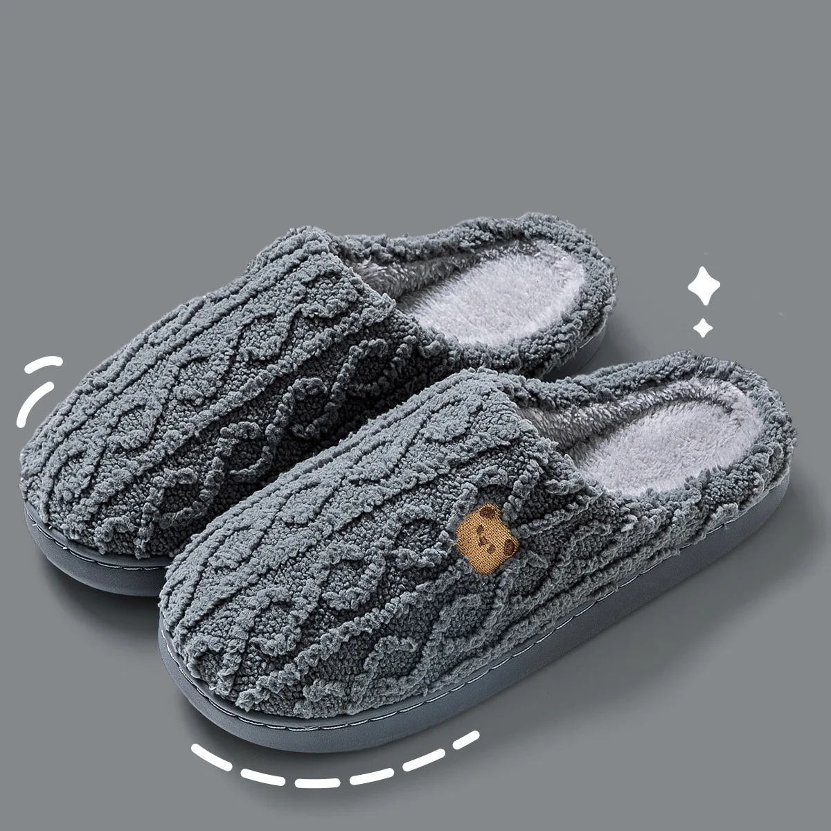 Xandie | Chaussons d'hiver pour femme à bout fermé avec broderie ours en peluche et semelle douce