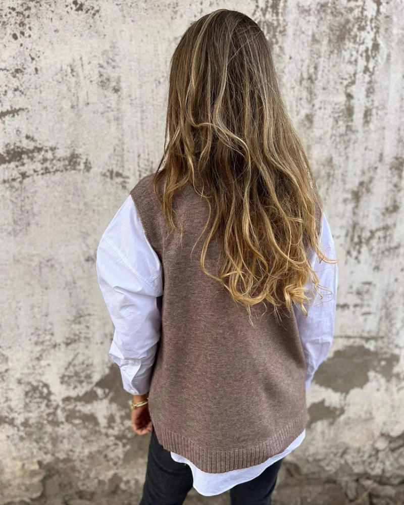 Baptistine | Gilet Femme Tricoté Col V Couleur Unie, Confort et Élégance