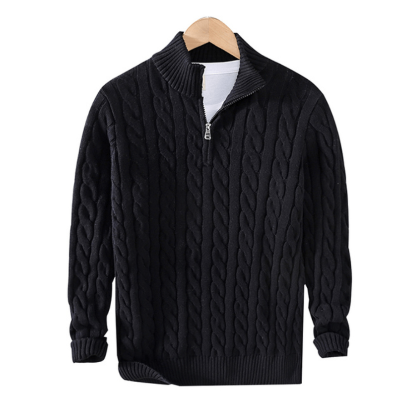 Xander | Pull Homme Col Zippé en Maille Torsadée | Pull-over Chaud et Élégant à Motif Câble