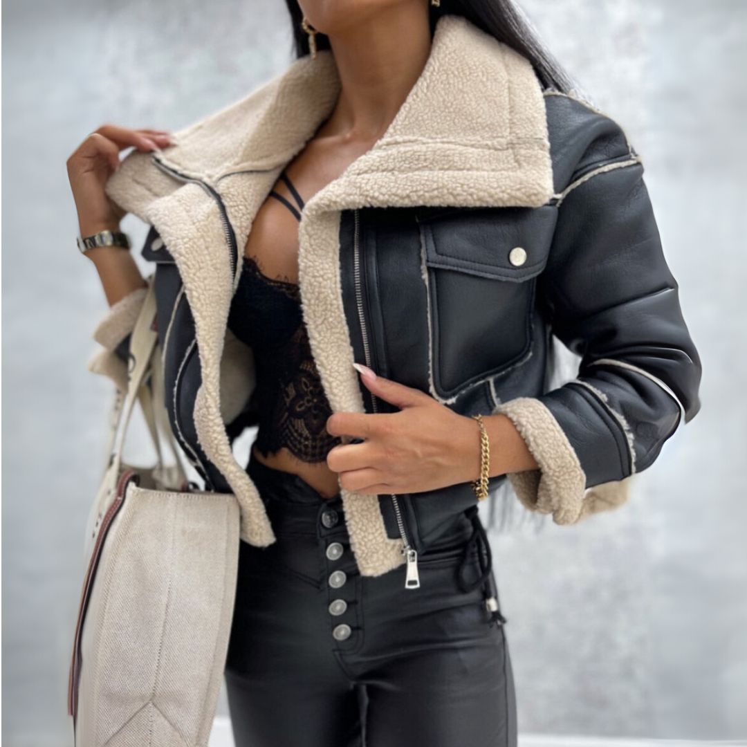 Alizonne | Veste Biker Femme Courte avec Doublure Chaude et Coupe Tendance