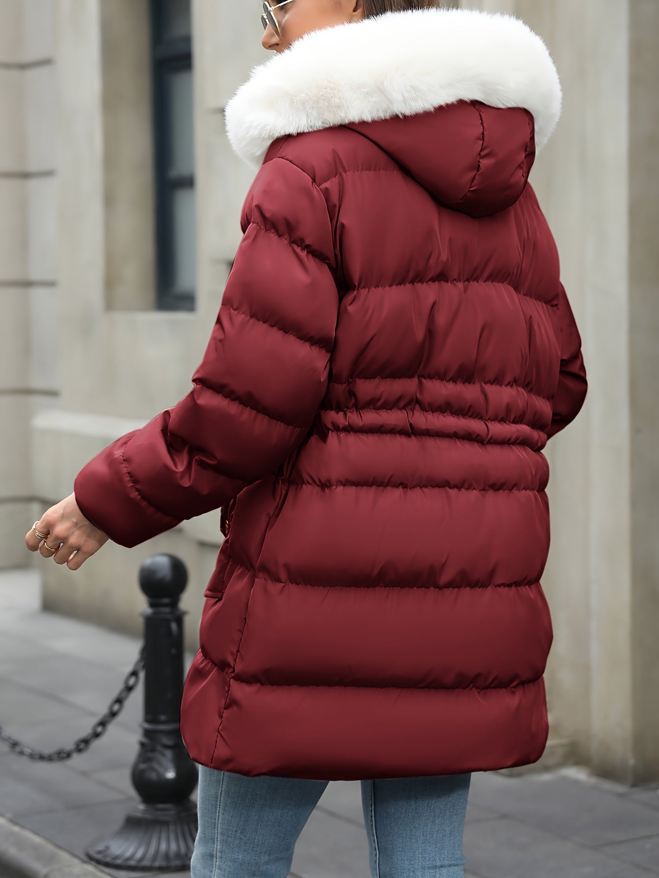 Gislaine | Doudoune Femme Zippée avec Capuche en Fourrure | Veste Hiver Chaude Matelassée