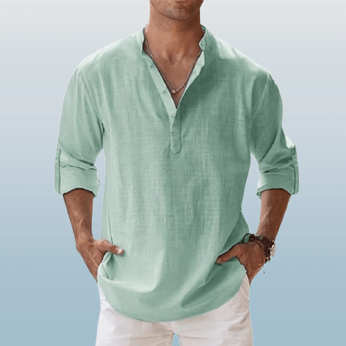 Montague | Chemise Henley Homme Lin Mélangé – Manches Longues Boutonnées – Style Décontracté Été