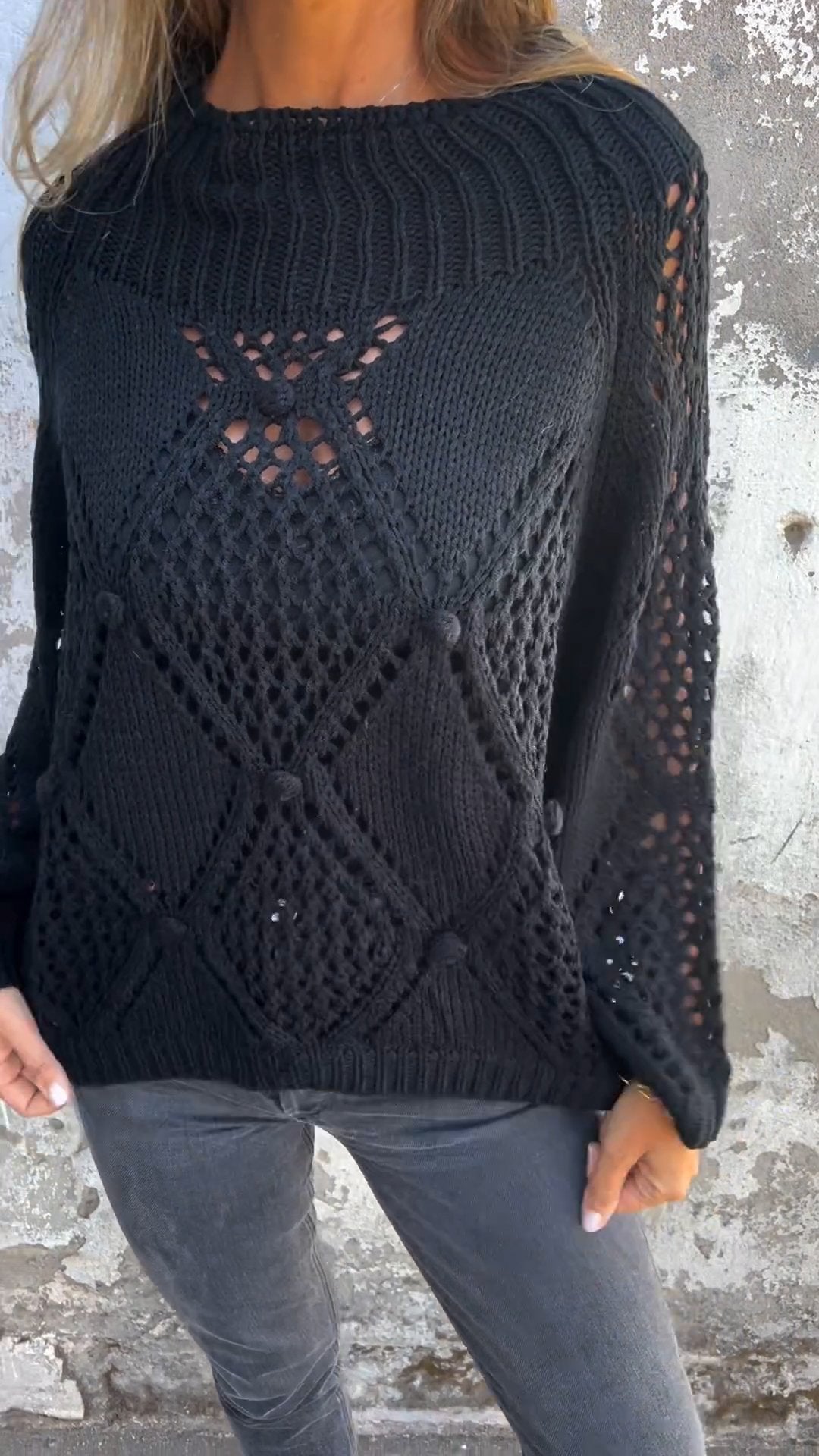 Béatice | Pull Femme Tricoté à Col Rond et Manches Longues avec Design Ajouré