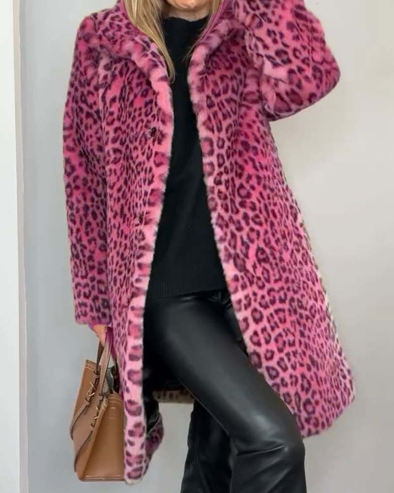 Aymeline | Manteau Long Femme Imprimé Léopard, Doux et Chaud