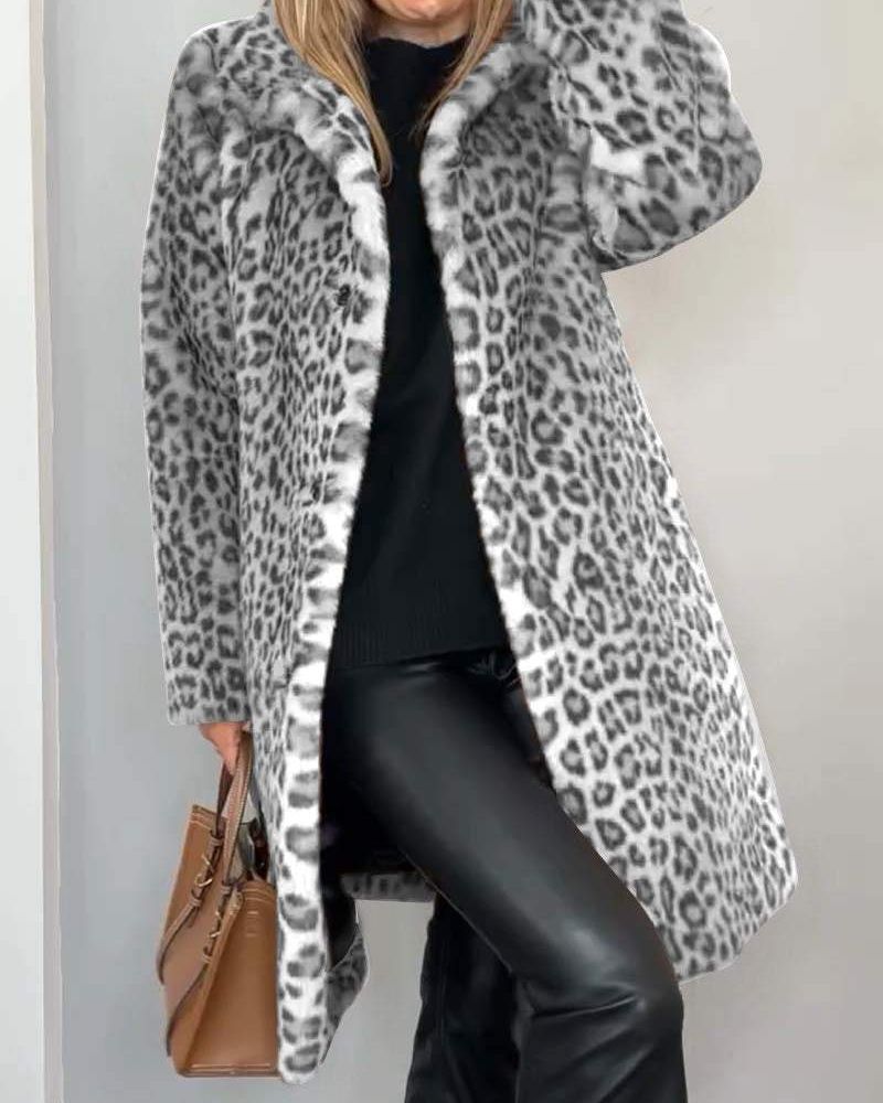 Aymeline | Manteau Long Femme Imprimé Léopard, Doux et Chaud