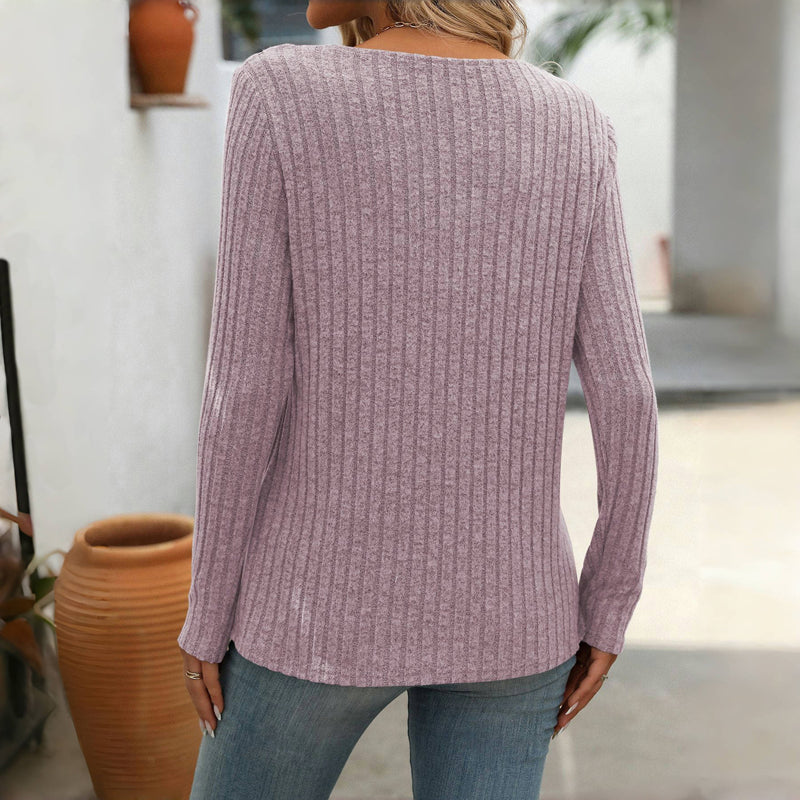 Eulalise | Pull élégant uni à col en V avec détails boutonnés pour femme