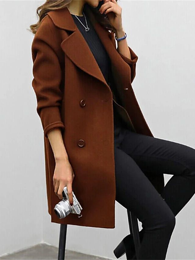 Cassiopée-Lou | Manteau long femme double boutonnage avec larges revers, élégant et chaud