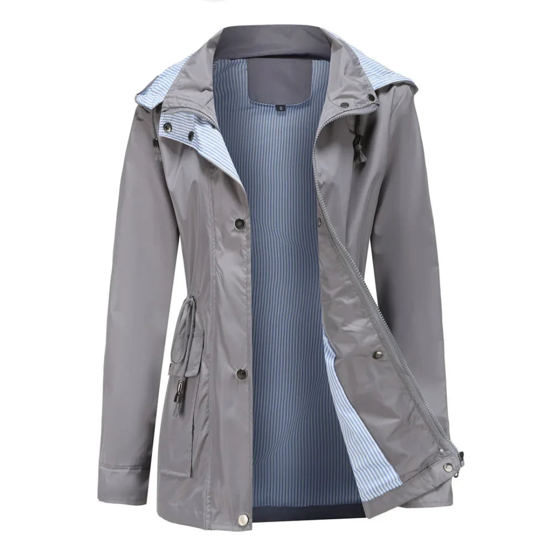Aiseline | Veste Femme Mi-Saison avec Capuche Amovible, Taille Ajustable & Fermeture Zippée