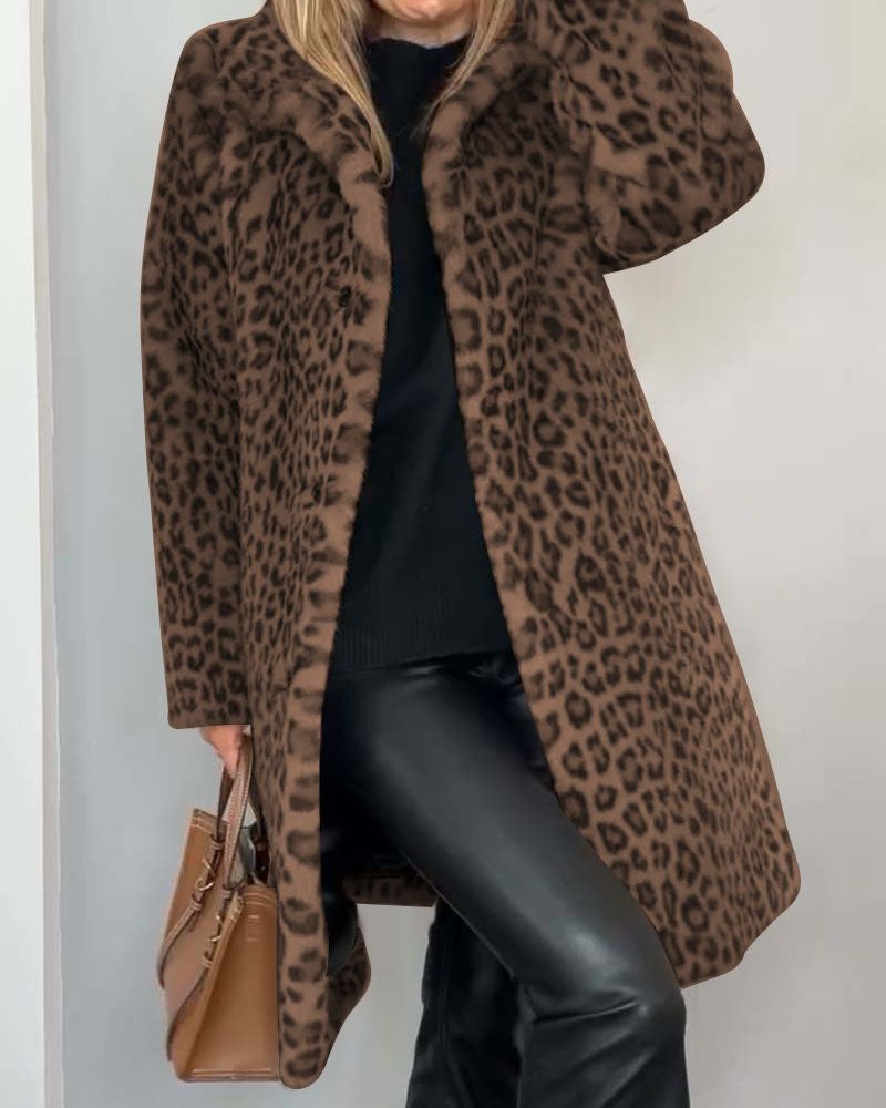 Aymeline | Manteau Long Femme Imprimé Léopard, Doux et Chaud