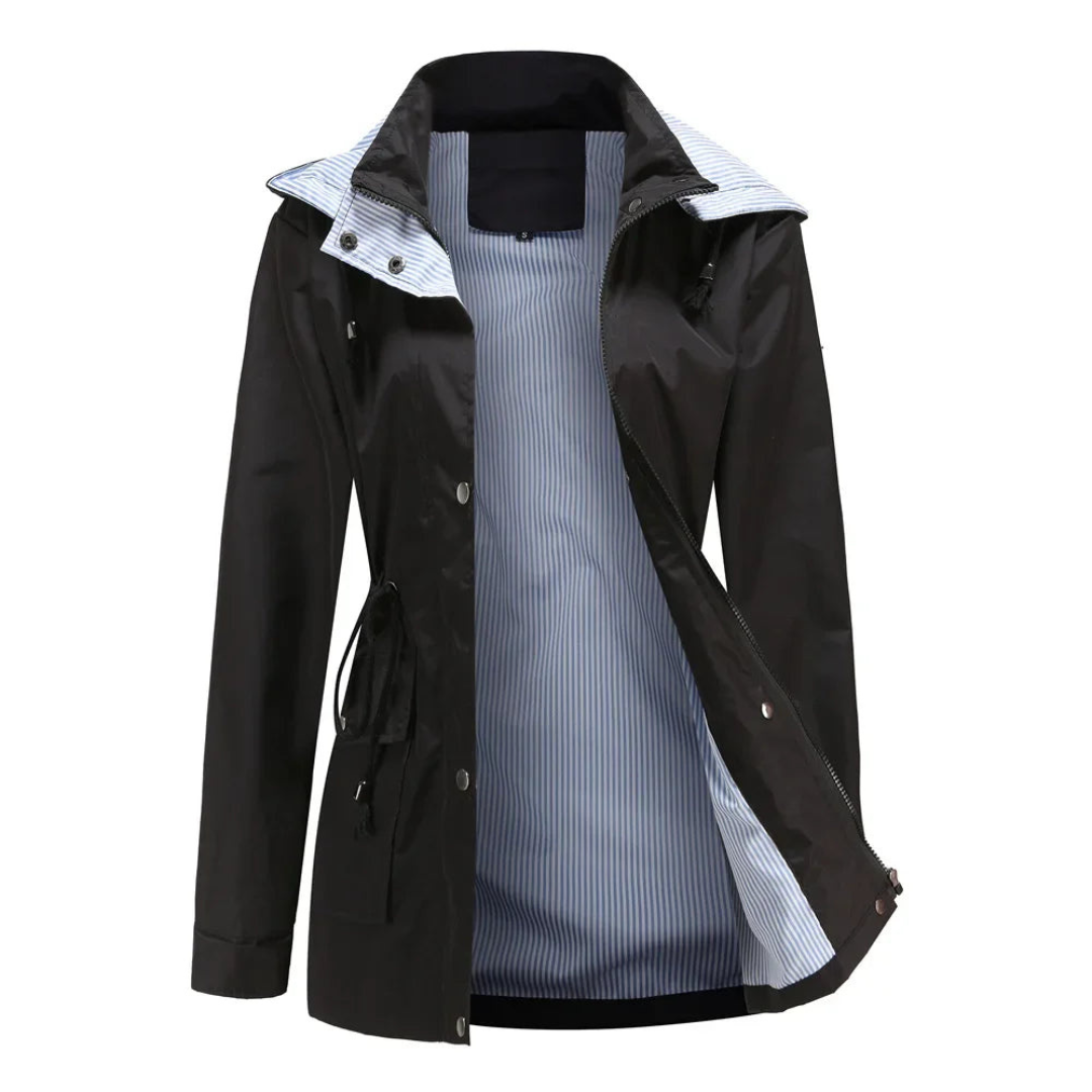 Aiseline | Veste Femme Mi-Saison avec Capuche Amovible, Taille Ajustable & Fermeture Zippée