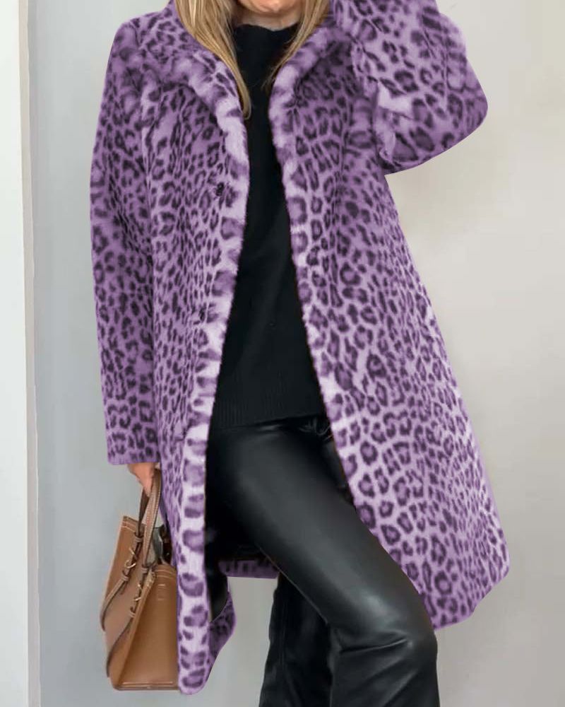 Aymeline | Manteau Long Femme Imprimé Léopard, Doux et Chaud